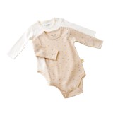 Cumpara ieftin Set 2 body-uri cu maneca lunga bebe unisex -100% bumbac organic - Crem cu buline, BabyCosy (Marime: 6-9 luni)