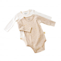 Set 2 body-uri cu maneca lunga bebe unisex -100% bumbac organic - Crem cu buline, BabyCosy (Marime: 9-12 luni)