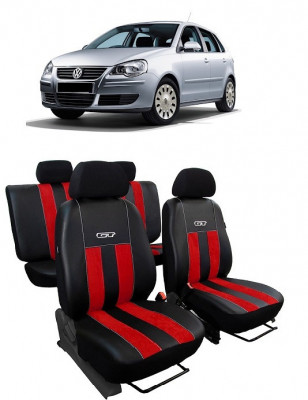 Huse scaune auto piele si textil Volkswagen Polo (2002-2009) Rosu foto