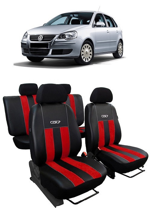 Huse scaune auto piele si textil Volkswagen Polo (2002-2009) Rosu