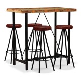 Cumpara ieftin Set mobilier bar, 5 piese lemn masiv reciclat si piele naturala