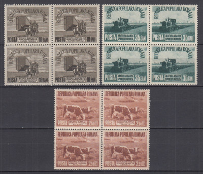 ROMANIA 1953 LP 357 AGRICULTURA SOCIALISTA BLOCURI DE 4 TIMBRE MNH foto