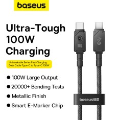 CABLU alimentare si date Baseus Unbreakable,Fast Charging Data Cable pt. smartphone,USB Type-C la USB Type-C 100W,1m,braided aliaj zinc,negru &quot;P103558