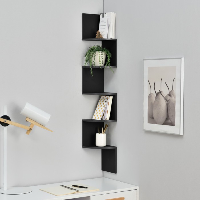 [en.casa]&reg; Raft Design Retro Style, 1 raft perete Modell 22, MDF, negru mat lacuit HausGarden Leisure