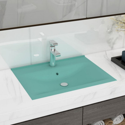 vidaXL Chiuvetă baie lux, orificiu robinet 60x46 cm verde mat ceramică foto