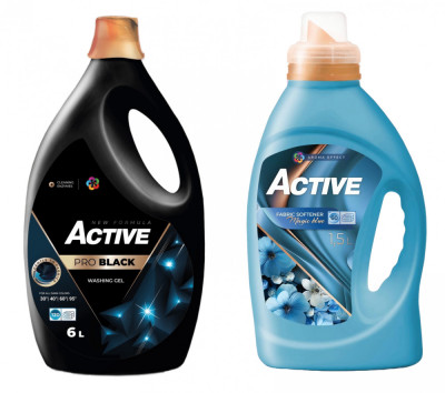 Detergent lichid pentru rufe negre sau de culoare inchisa Active, 6 litri, 120 spalari + Balsam de rufe Active Magic Blue, 1.5 litri, 60 spalari foto