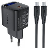 Incarcator Retea Cu Cablu USB-C Acefast A115 Display, 30W, 3A, 1 x USB-C, Negru