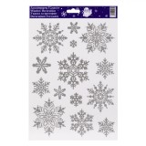 Autocolante Geam Crăciun, Fulgi Argintii cu Glitter, 20x30cm, Plastic