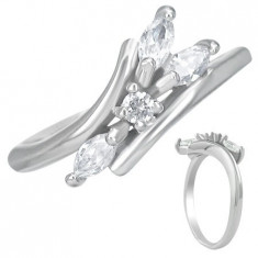 Inel de logodnă din oțel - zirconii transparente, trei lacrimi - Marime inel: 53