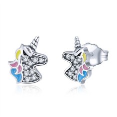 Cercei copii din argint 925 unicorn curcubeu foto
