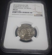 ROMANIA moneda 50 BANI 2014 VLADISLAV I VLAICU necirculata UNC gradata NGC MS67