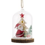 Ornament Brad Crăciun, Figurină Moș Crăciun, Cupolă Sticlă, Lemn, 7x11cm