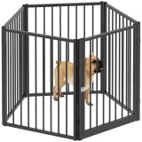 PawHut Parc pentru c&acirc;ine, parc pentru animale, 5 panouri, gard portabil pliabil, sigur, negru | Aosom Romania