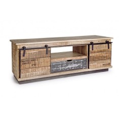 Comoda 2 usi mobile 1 sertar din lemn mango maro gri Tudor 130 cm x 40 cm x 50 h