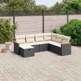 vidaXL Set canapele de grădină cu perne, 7 piese, negru, poliratan