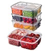 Set GinzaMaison de 4 cutii transparente, fiecare cu 4 compartimente pentru depozitare alimente, 21x15x6 cm, pentru bucatarie, frigider, congelator, pa