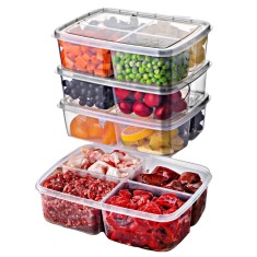 Set GinzaMaison de 4 cutii transparente, fiecare cu 4 compartimente pentru depozitare alimente, 21x15x6 cm, pentru bucatarie, frigider, congelator, pa