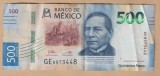 (1) BANCNOTA MEXIC - 500 PESOS 2019 (6 DECEMBRIE 2019), PORTRET BENITO JUAREZ, VALOARE NOMINALA MARE