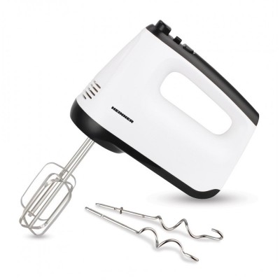 Mixer de mana Heinner, 400 W, 6 viteze, functie turbo, teluri inox, Alb/Negru foto