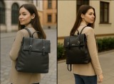 Rucsac Dama Mare Spatios din Piele Ecologica cu Textura Moale, 32x36x15 cm, Alb, Crem, Negru
