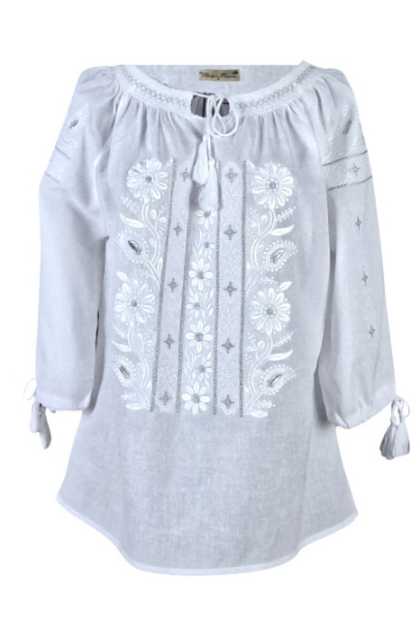 Bluza tip ie dama B23, alb optic/argintiu antichizat , marimea M