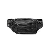 Borseta de brau barbati piele naturala neagra, 37 x 14 cm, multi buzunare fermoar, curea reglabila, Magrot 26058