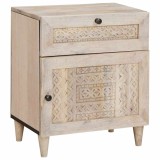 vidaXL Noptieră Bej Lemn Masiv Mango 50x33x60 cm Rustic Sertar &amp; Ușă