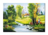 Cumpara ieftin Tablou peisaj din natura pictat manual, La zi de sarbatoare, 70x50cm ulei pe panza Constantin Feraru