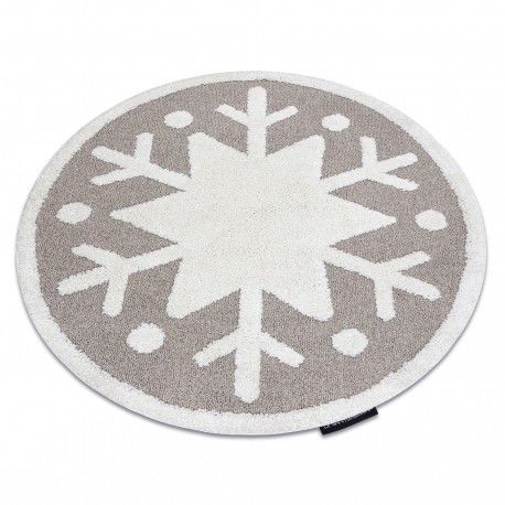 Covor modern pentru copii JOY Cerc Snowflake, Fulg de nea - structural pe două niveluri de l&acirc;nă bej / crem, cerc 140 cm