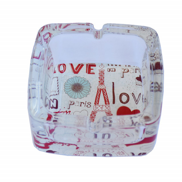 Scrumiera Pufo din sticla, model Love Paris, 9,5 cm