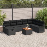 Set de 9 Piese pentru Colțar de Grădină cu Perne Ratan Negru, Sofa de Grădină cu 2 Locuri și Depozitare &amp; Perne Ratan Negru, vidaXL