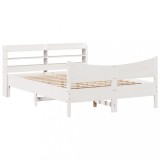 Cumpara ieftin Cadru de pat cu tablie, alb, 135x190 cm, lemn masiv de pin