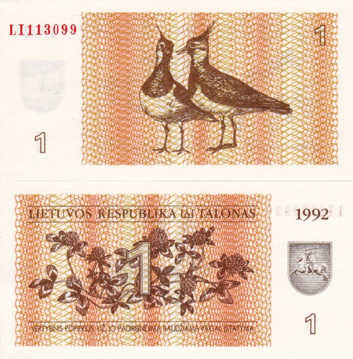 LITUANIA 1 talonas 1992 UNC!!!