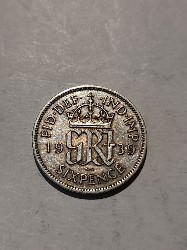 6 pence 1939 argint Marea Britanie foto