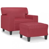 Cumpara ieftin Fotoliu canapea cu taburet, rosu vin, 60 cm, piele ecologica