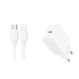 Incarcator de retea Joyroom JR-TCF20, USB-C, 20W, alb, cu cablu USB-C / Lightning 1m