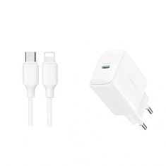Incarcator de retea Joyroom JR-TCF20, USB-C, 20W, alb, cu cablu USB-C / Lightning 1m