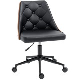 Vinsetto Scaun de Birou cu &Icirc;nălțime Reglabilă și Basculare pentru Dormitor Birou 53x62x77-87 cm Negru și Lemn | Aosom Romania