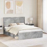 vidaXL Cadru de pat cu depozitare și tăblie Gri Beton 140 x 200 cm 3413848