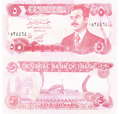 Irak 5 Dinars 1992 P-80 UNC foto