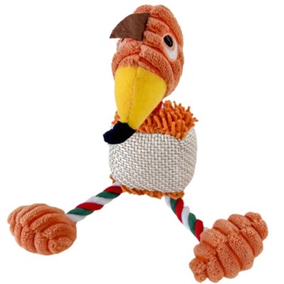 Jucarie distractiva si interactiva Pufo pentru catei in forma de papagal, 25 cm- rezistenta si colorata, portocaliu foto