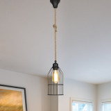 Lampa suspendata Ashford 90 cm 1 x E27 max 20W metal funie iuta negru culoare iuta [lux.pro] HausGarden Leisure
