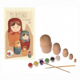 Set Pictura Papusi Matrioska Lemn Egmont Toys, 5 Papusi, 6 Culori, 2 Pensule, +3 Ani