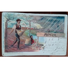 Carte postala, agricultor la semanat, 1934