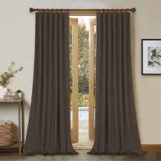 Draperie din catifea cu rejansa din bumbac tip fagure, Madison, 150x250 cm, densitate 700 g/ml, Wood brown, 1 buc