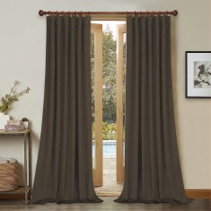 Draperie din catifea cu rejansa din bumbac tip fagure, Madison, 150x270 cm, densitate 700 g/ml, Wood brown, 1 buc