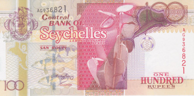 Bancnota Seychelles 100 Rupii (2001) - P40c UNC foto
