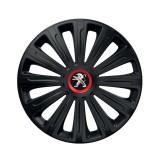 Set 4 capace roti Negre Cu Inel Rosu Trend R15 Compatibil Cu Peugeot, Autohelix MSA