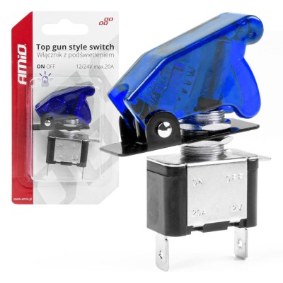 Comutator iluminat (intrerupator) cu protectie, destinatie auto, moto, ATV, SSV, Off-Road, model &amp;quot;TOP GUN&amp;quot;, tensiune 12V - 24V, culoare Albastra foto