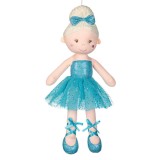 Papusa textila balerina, par blond, rochie albastra cu glitter, 50 cm, CMCLASS